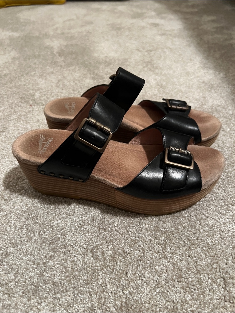 Dansko Black Double-Buckle Slide wedge Sandals - Picture 6 of 8